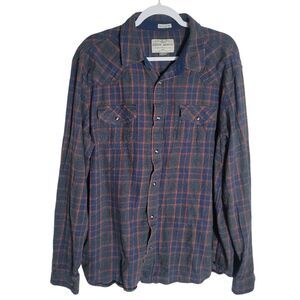 Cody James Pearl Snap Flannel Shirt Men's XL Blue Plaid Western Cowboy Casual